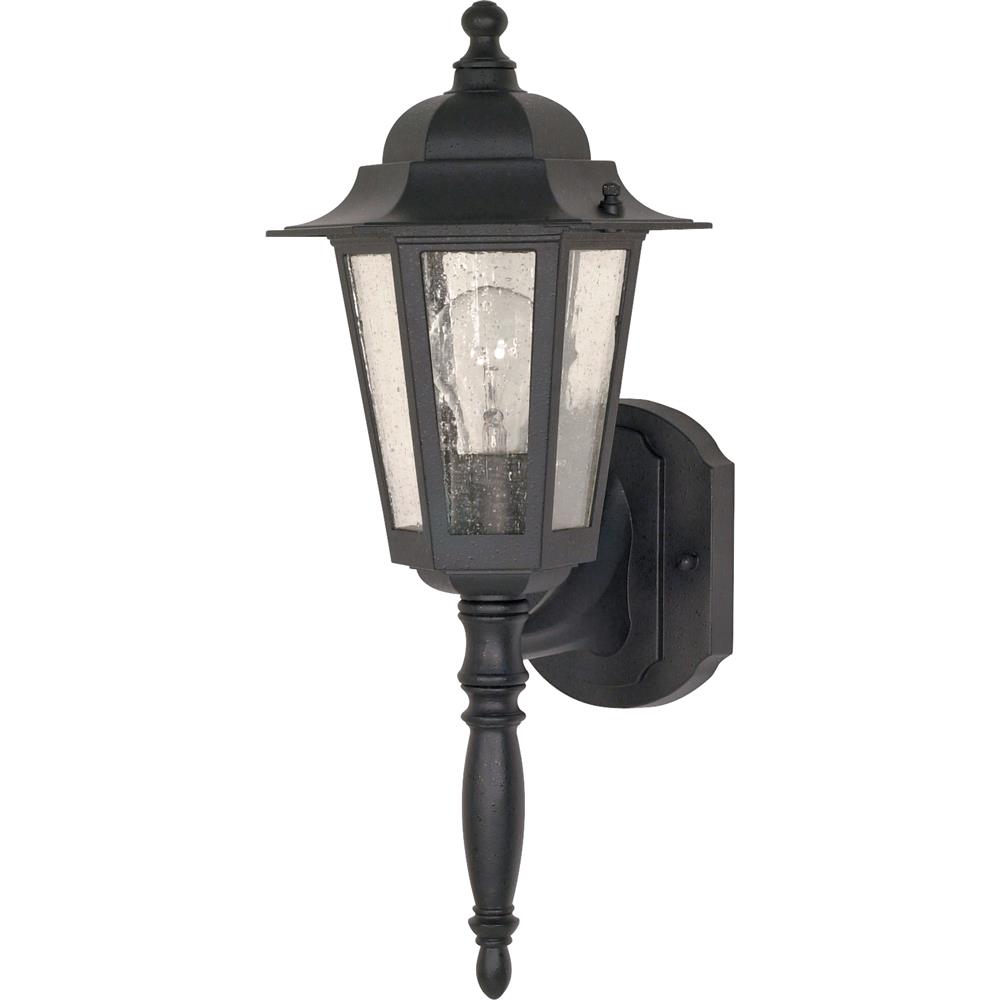 Nuvo Lighting 60/987  Cornerstone - 1 Light - 18" - Wall Lantern with Clear Seed Glass in Textured Black Finish